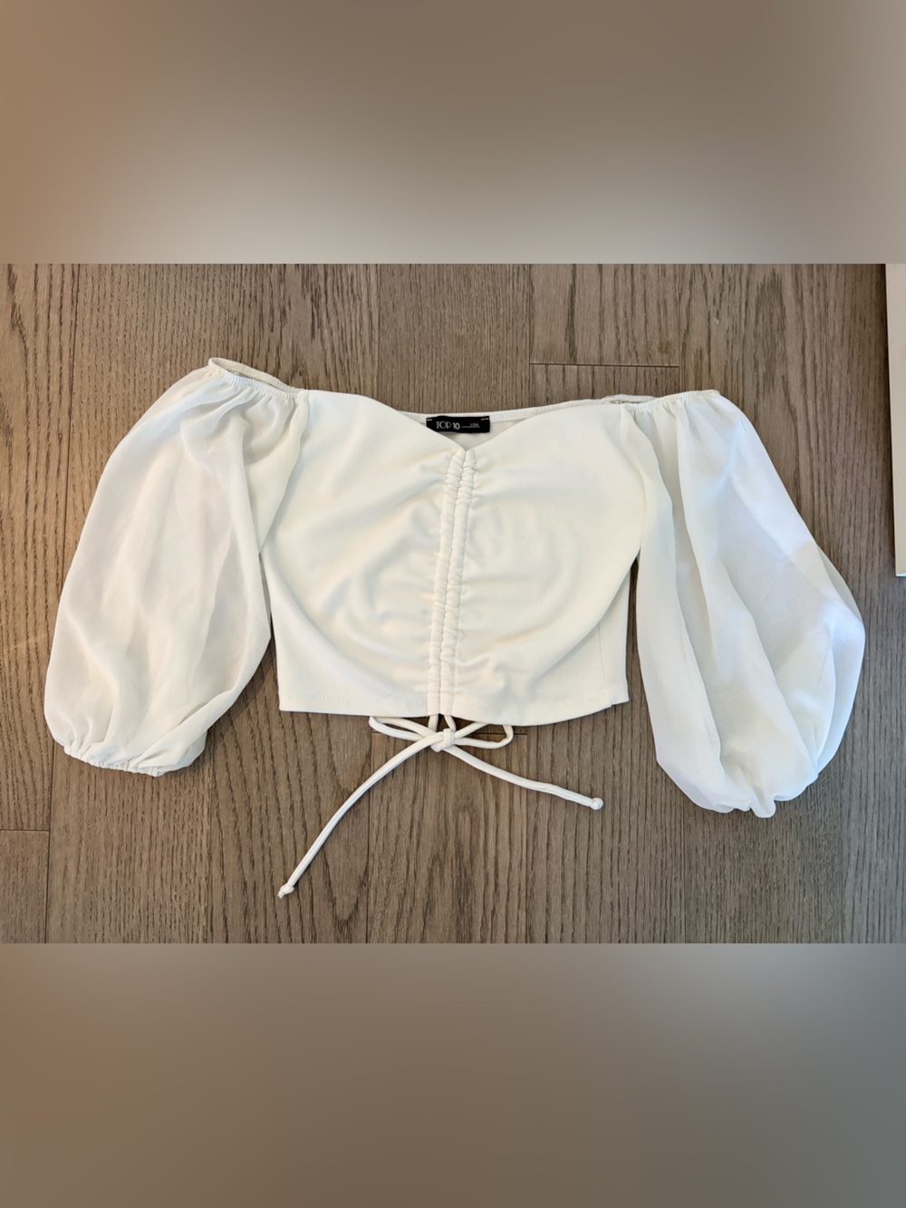 Tie Front Puff Sleeve White Blouse